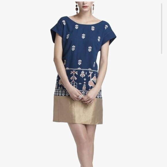 Floreat by Anthropologie Shift Dress, Cap Sleeves Aztec Pattern Size 12 - Picture 2 of 12